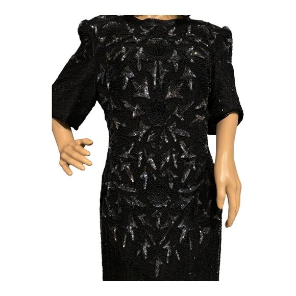 Vintage Y2K Carina Silk Sequenced and beaded long Black formal dress size large - Picture 15 of 16